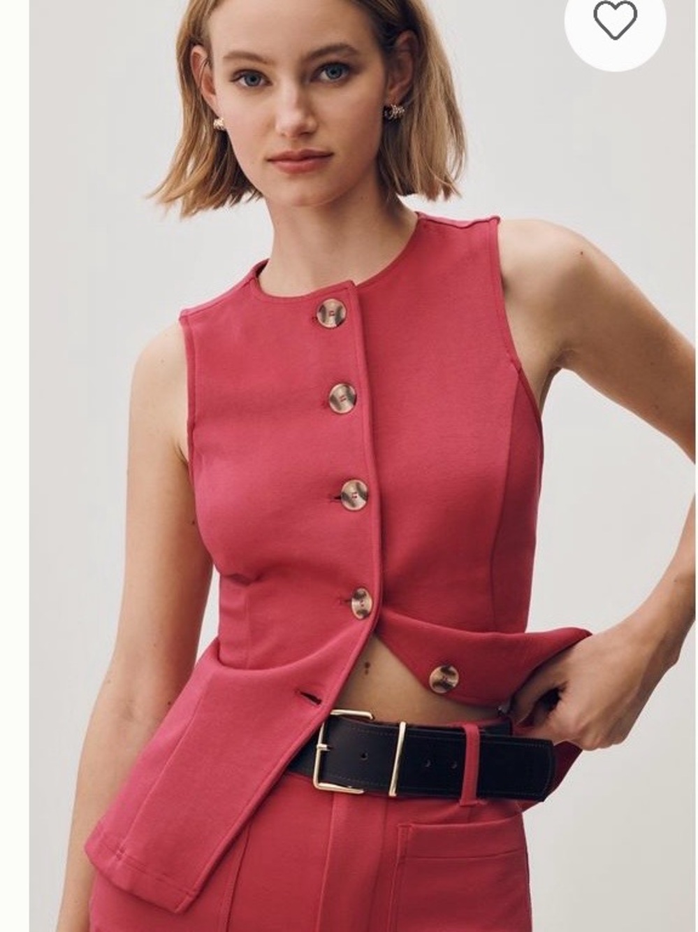 Maeve Sleeveless Button-Front knit vestTank in Deep pink.